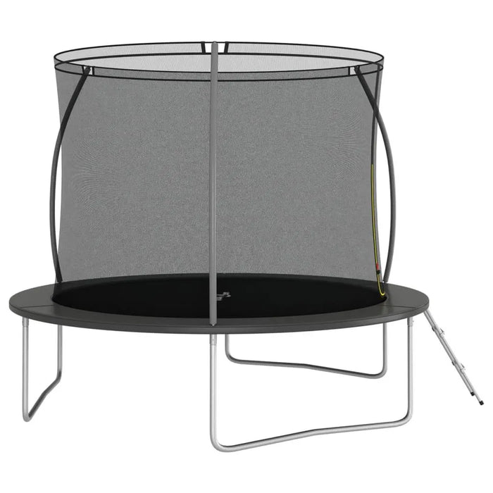 10ft round garden trampoline with safety net, black and grey, includes ladder