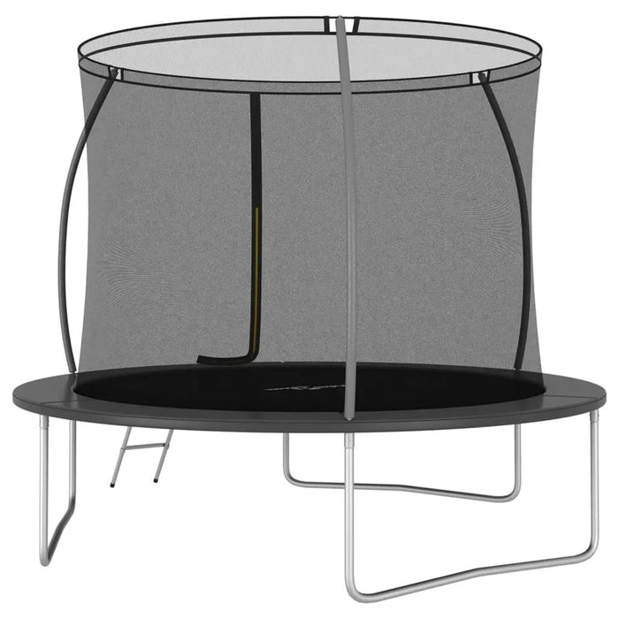 10ft round black and grey garden trampoline with safety net and ladder