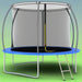 10ft round trampoline with safety net and 2-step ladder on green grass