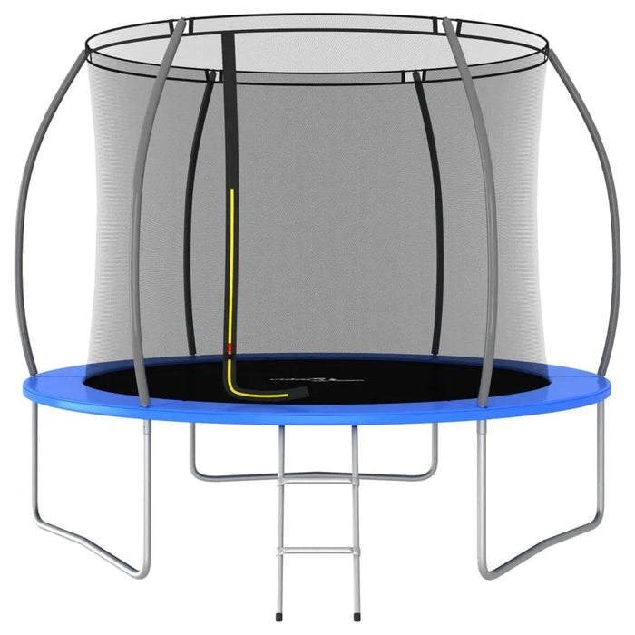 10ft round trampoline set with safety net, blue edge, and 2-step metal ladder