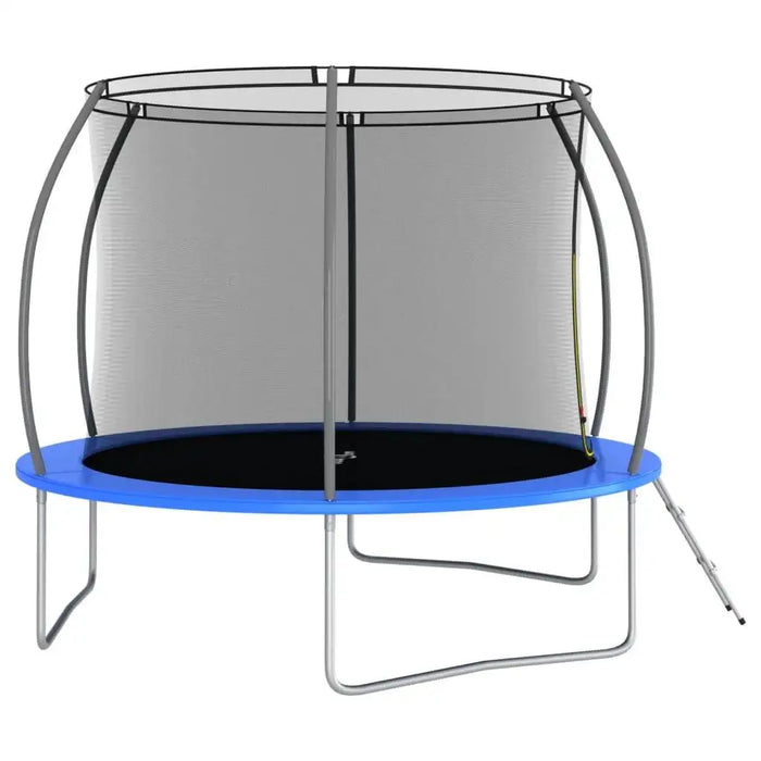 10ft round trampoline set with blue safety pad, net enclosure, and metal ladder