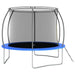 10ft round trampoline set with blue safety pad, net enclosure, and metal ladder
