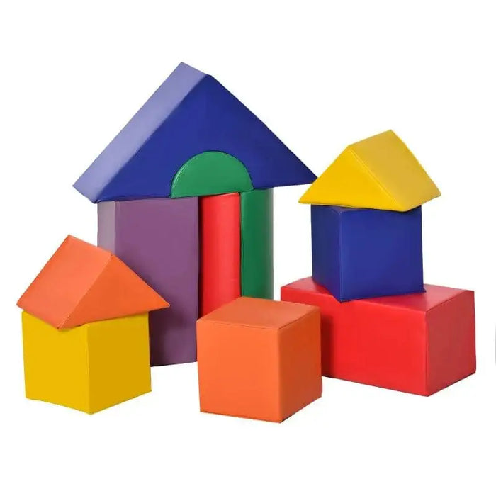 Multi-coloured foam geometric shape set for kids, includes cubes and triangular blocks