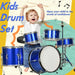 11 Piece Kids Drum Kit with Stool, Drumsticks, Pedal and Cymbals in Blue - Little and Giant Explorers AIYAPLAY