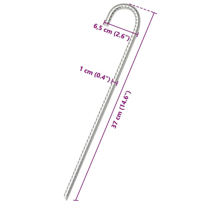 12 Galvanised Steel Tent Pegs - 37cm - Ø10mm - Little and Giant Explorers vidaXL