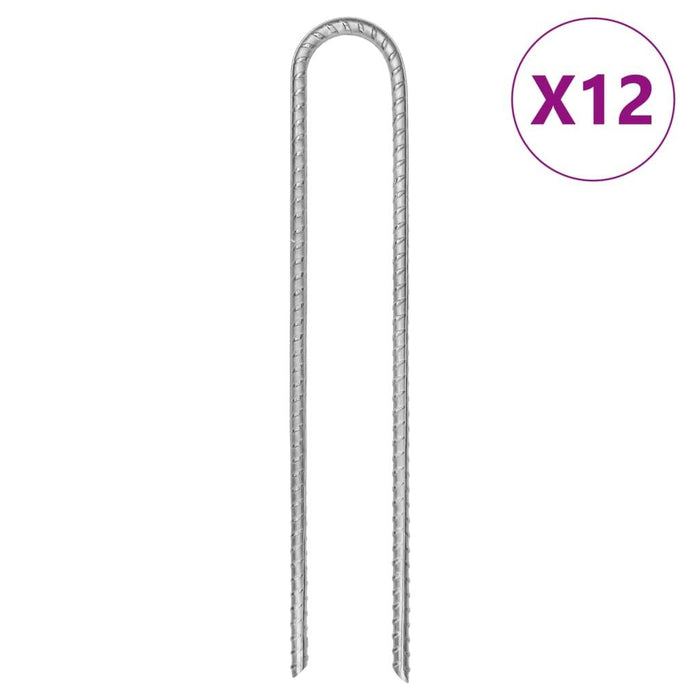 12 Galvanised Steel Tent Pegs - U-shaped - 30cm - Ø7mm - Little and Giant Explorers vidaXL