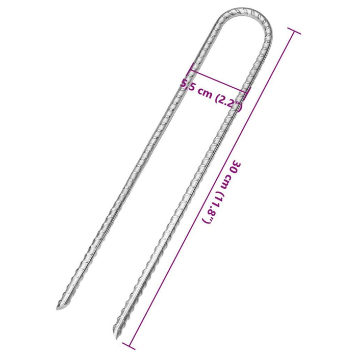 12 Galvanised Steel Tent Pegs - U-shaped - 30cm - Ø7mm - Little and Giant Explorers vidaXL