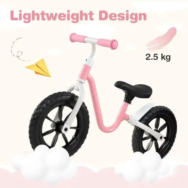 12” Kids Balance Bike – Pink | Adjustable Seat and Handlebar with EVA Wheels COSTWAY - Little and Giant Explorers Costway