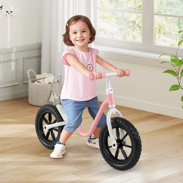 12” Kids Balance Bike – Pink | Adjustable Seat and Handlebar with EVA Wheels COSTWAY - Little and Giant Explorers Costway