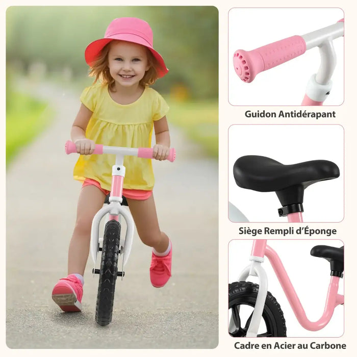 12” Kids Balance Bike – Pink | Adjustable Seat and Handlebar with EVA Wheels COSTWAY - Little and Giant Explorers Costway