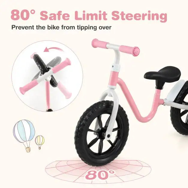 12” Kids Balance Bike – Pink | Adjustable Seat and Handlebar with EVA Wheels COSTWAY - Little and Giant Explorers Costway