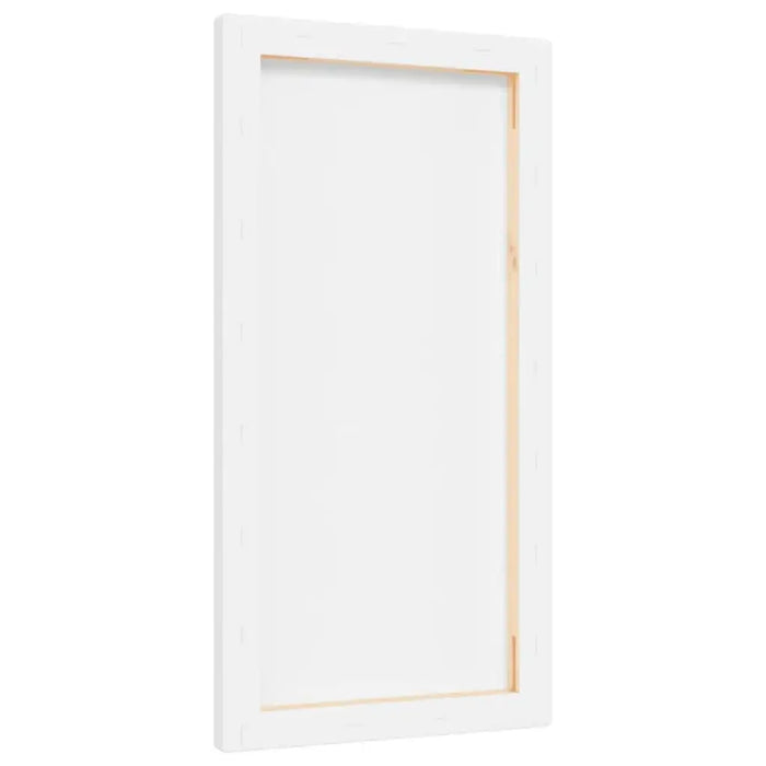 Back view of stretched blank canvas on wooden frame for painting, 40x20x1.5cm