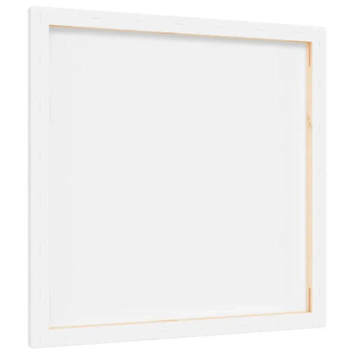 Back view of a stretched blank canvas on a wooden frame for painting, 40x40x1.5 cm