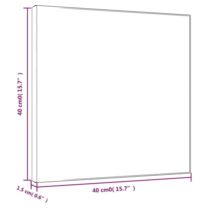 40x40x1.5 cm stretched canvas for painting, outline with measurements in centimeters and inches