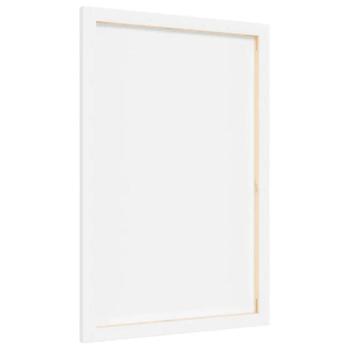 Back view of a white stretched artist canvas on wooden frame, 60x40 cm, blank surface
