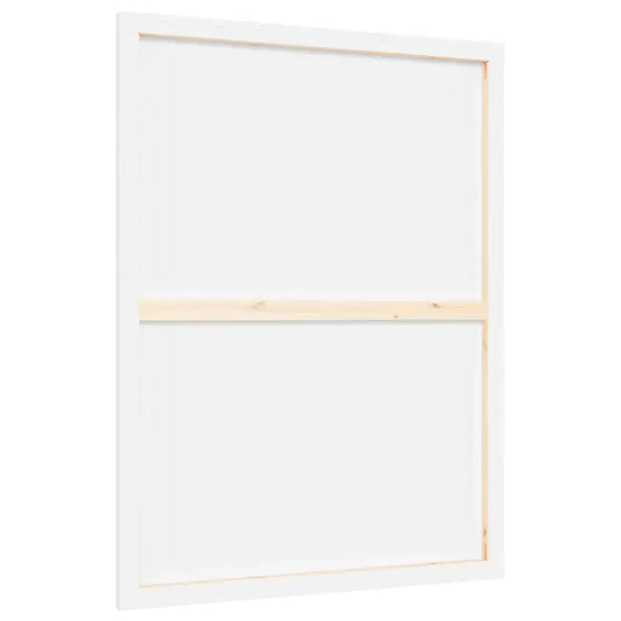 Back view of a large stretched canvas with wooden frame for professional painting