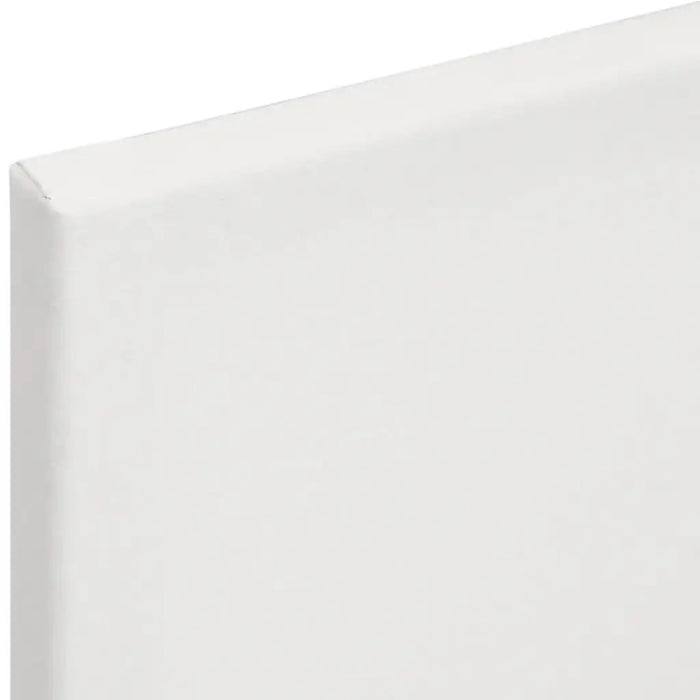 Close-up of stretched blank canvas corner, professional painting surface, white background