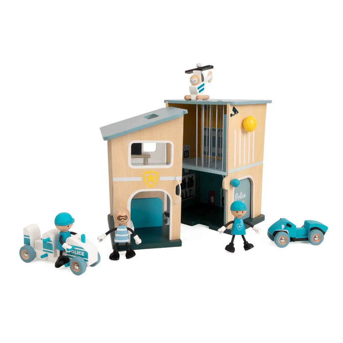 12-Piece Wooden Police Station Playset | Vehicles, Helicopter, Officers and Accessories CLASSIC WORLD - Little and Giant Explorers Classic World