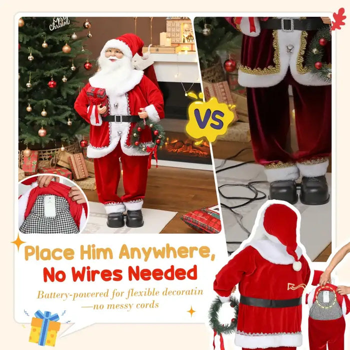 120cm Animated Santa Claus | Sound-Activated with Wreath and Gift HOMCOM - Little and Giant Explorers HOMCOM