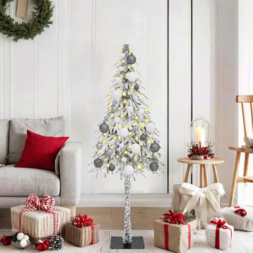 120cm Artificial Christmas Tree - White | LED Strip Lights - White and Grey Baubles VIDAXL - Little and Giant Explorers vidaXL