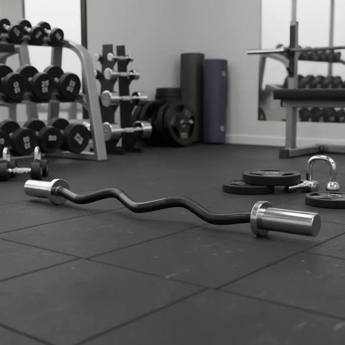 Curved metal barbell on a white background