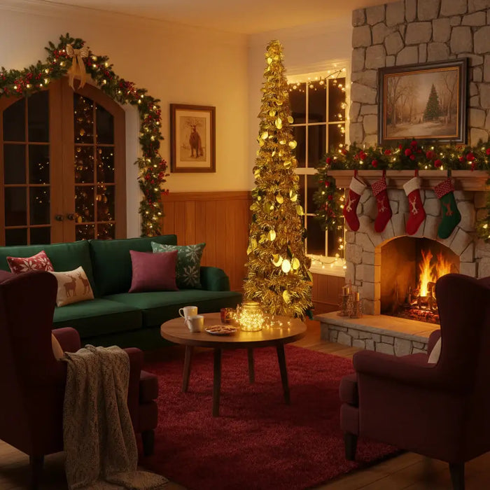 Shiny Gold Pop-Up Artificial Christmas Tree 120cm - Little and Giant Explorers vidaXL