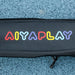 AIYAPLAY logo in colorful letters on black scooter deck, blue textured background