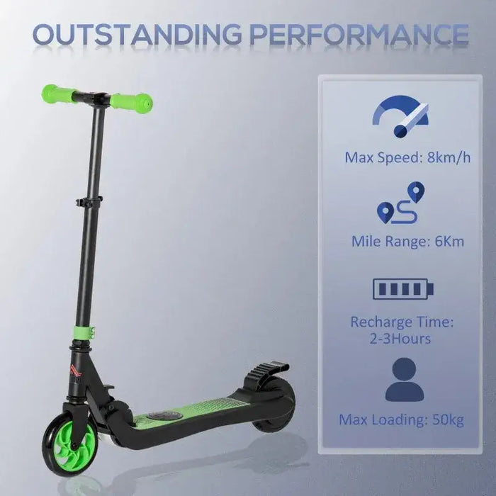 120W Kids Folding Electric Scooter with Rear Wheel Brake in Green - Little and Giant Explorers HOMCOM