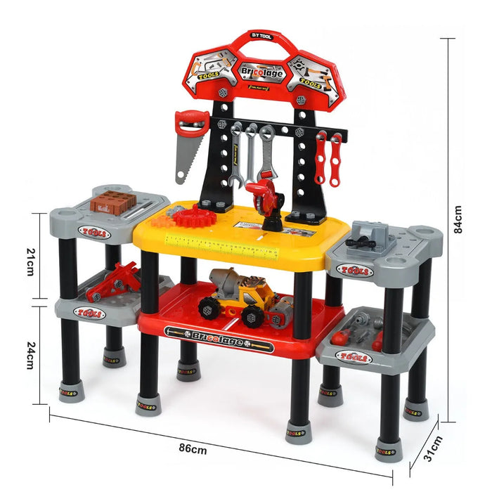 121 Piece Kids Pretend Play Tools Double-Tier Workbench - Little and Giant Explorers Costway