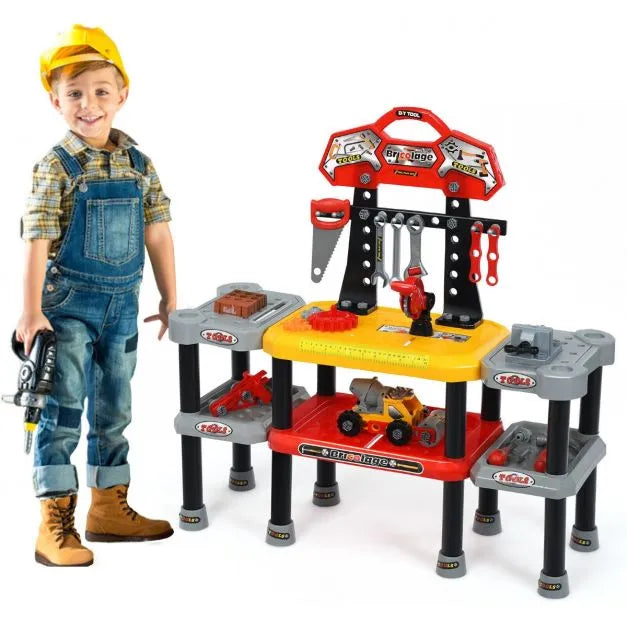 121 Piece Kids Pretend Play Tools Double-Tier Workbench - Little and Giant Explorers Costway