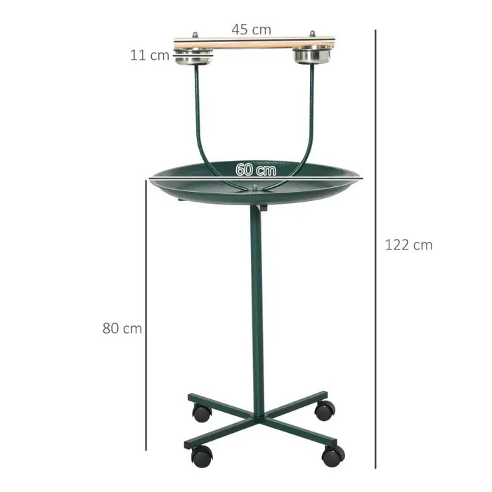 122cm Bird T-Stand Perch – Green | Stainless Steel Bird Stand - Tray and Wheels PAWHUT - Little and Giant Explorers PawHut