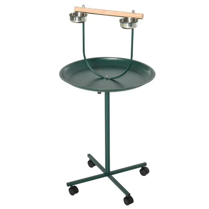 122cm Bird T-Stand Perch – Green | Stainless Steel Bird Stand - Tray and Wheels PAWHUT - Little and Giant Explorers PawHut