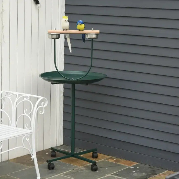 122cm Bird T-Stand Perch – Green | Stainless Steel Bird Stand - Tray and Wheels PAWHUT - Little and Giant Explorers PawHut