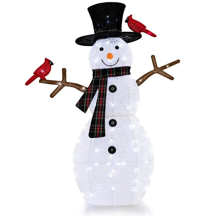 127cm Pre-Lit Snowman and Redbird Christmas Decoration | 70 Cool White LED Lights COSTWAY - Little and Giant Explorers Costway