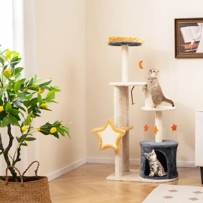 128cm Multi-Level Cat Tree | Plush Tower - Condo, Scratching Posts and Hanging Toys COSTWAY - Little and Giant Explorers Costway