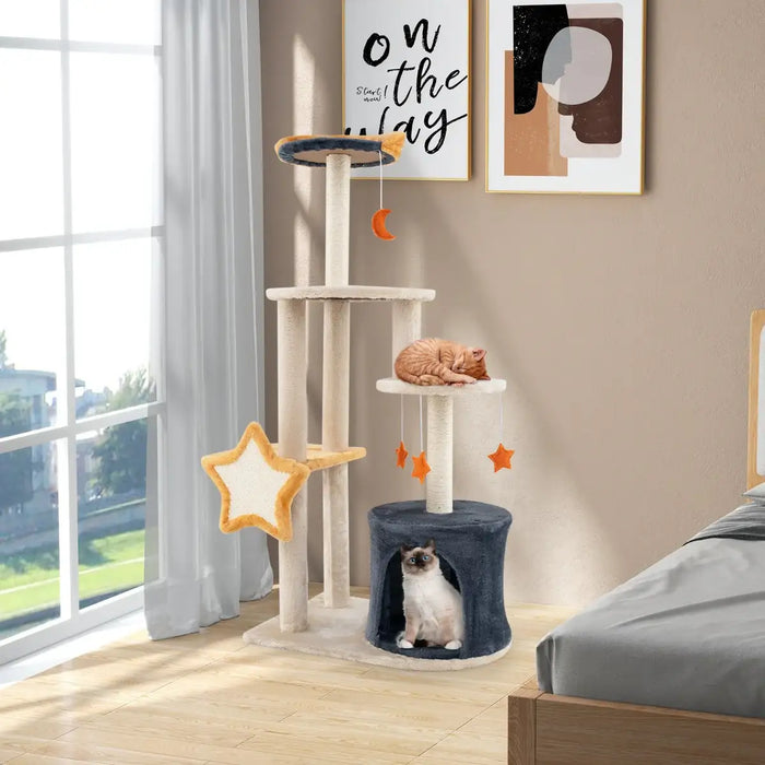 128cm Multi-Level Cat Tree | Plush Tower - Condo, Scratching Posts and Hanging Toys COSTWAY - Little and Giant Explorers Costway