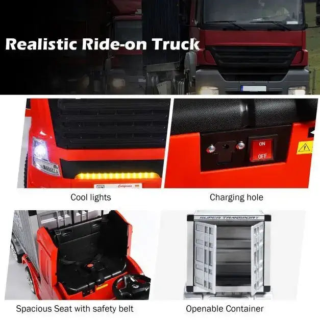 12V 2-in-1 Kids Semi-Truck Container Ride-On | Detachable Transport with 8 EVA Wheels - Little and Giant Explorers Costway