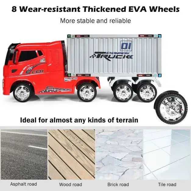 12V 2-in-1 Kids Semi-Truck Container Ride-On | Detachable Transport with 8 EVA Wheels - Little and Giant Explorers Costway