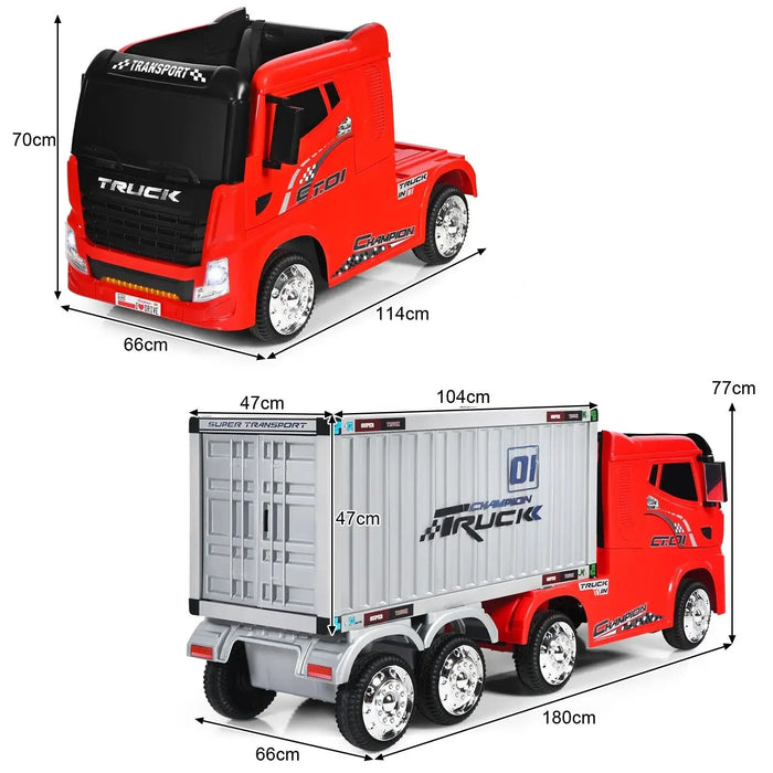 12V 2-in-1 Kids Semi-Truck Container Ride-On | Detachable Transport with 8 EVA Wheels - Little and Giant Explorers Costway
