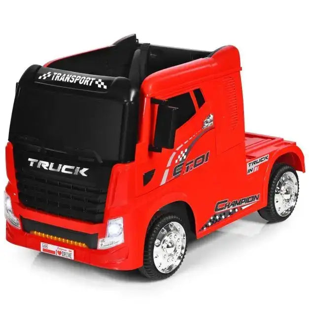 12V 2-in-1 Kids Semi-Truck Container Ride-On | Detachable Transport with 8 EVA Wheels - Little and Giant Explorers Costway