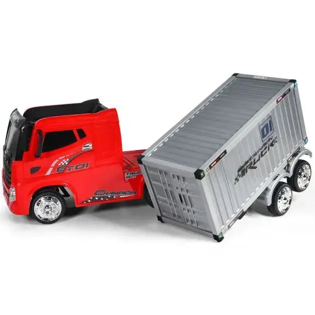 12V 2-in-1 Kids Semi-Truck Container Ride-On | Detachable Transport with 8 EVA Wheels - Little and Giant Explorers Costway
