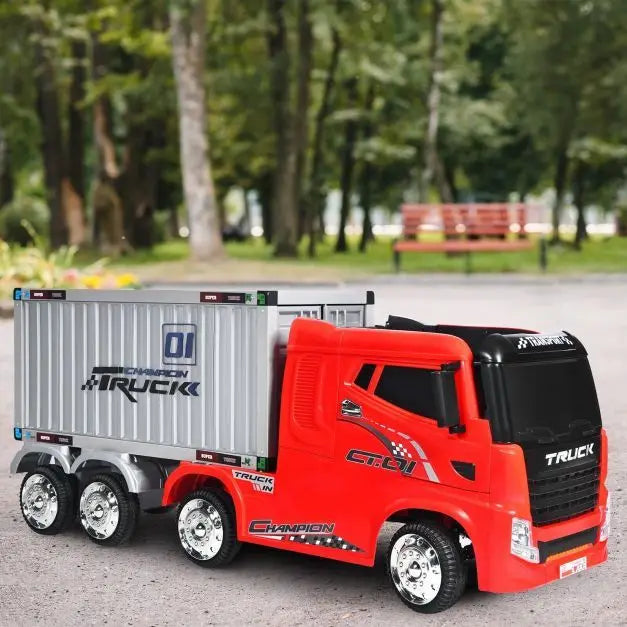 12V 2-in-1 Kids Semi-Truck Container Ride-On | Detachable Transport with 8 EVA Wheels - Little and Giant Explorers Costway