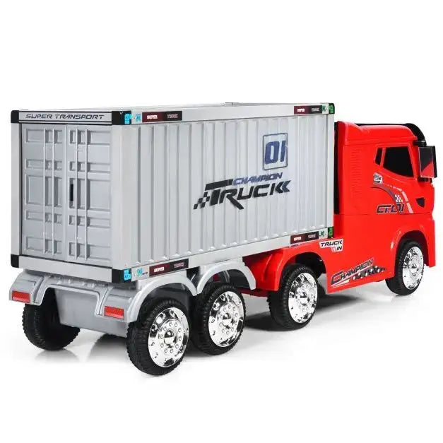 12V 2-in-1 Kids Semi-Truck Container Ride-On | Detachable Transport with 8 EVA Wheels - Little and Giant Explorers Costway