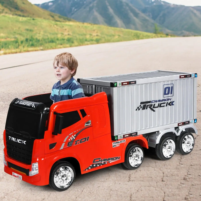 12V 2-in-1 Kids Semi-Truck Container Ride-On | Detachable Transport with 8 EVA Wheels - Little and Giant Explorers Costway