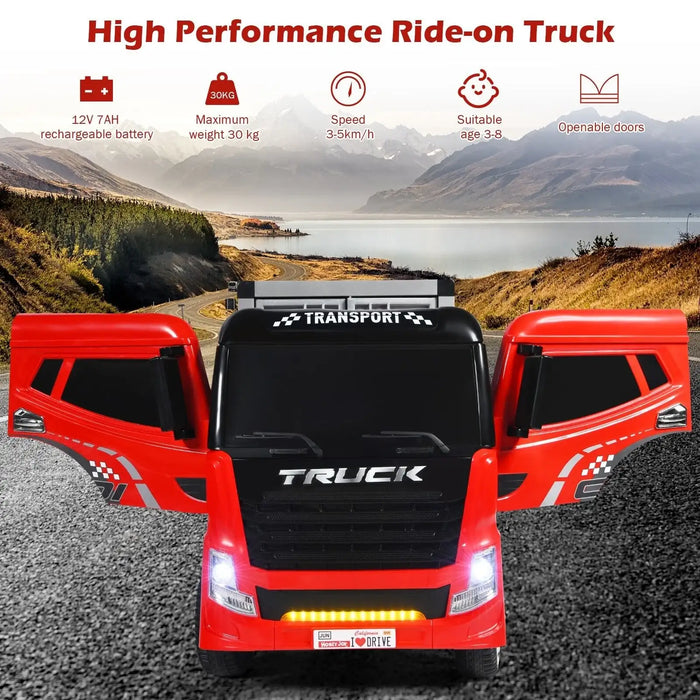 12V 2-in-1 Kids Semi-Truck Container Ride-On | Detachable Transport with 8 EVA Wheels - Little and Giant Explorers Costway