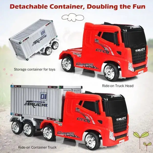 12V 2-in-1 Kids Semi-Truck Container Ride-On | Detachable Transport with 8 EVA Wheels - Little and Giant Explorers Costway