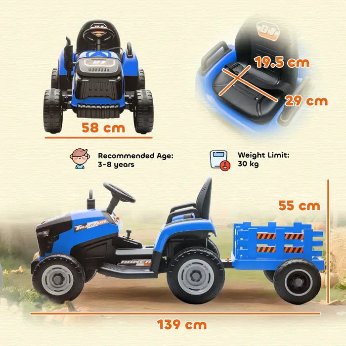 12V Kids 2-in-1 Ride-On Tractor with Detachable Trailer – Blue | Dual Control AIYAPLAY - Little and Giant Explorers AIYAPLAY