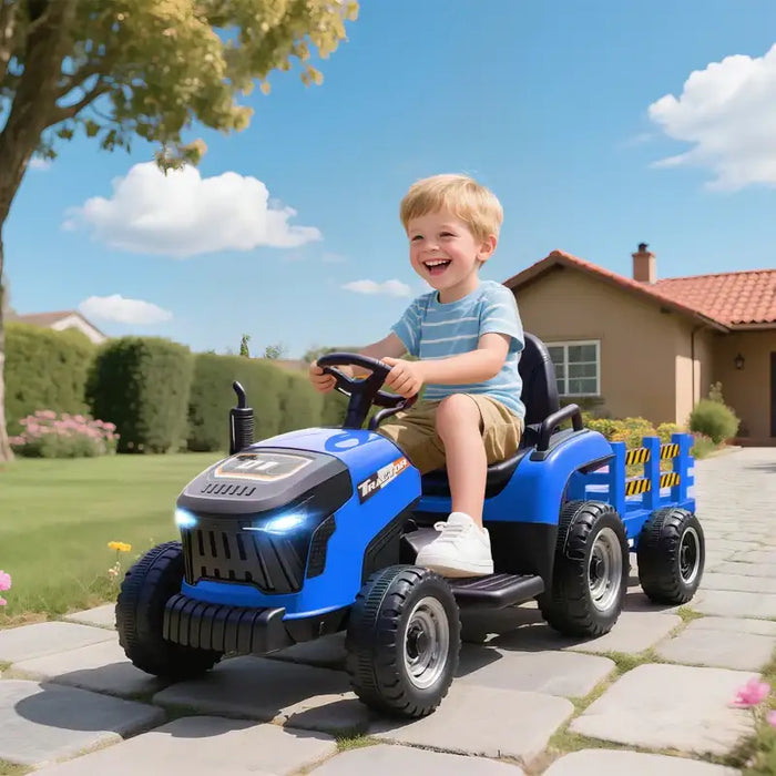 12V Kids 2-in-1 Ride-On Tractor with Detachable Trailer – Blue | Dual Control AIYAPLAY - Little and Giant Explorers AIYAPLAY