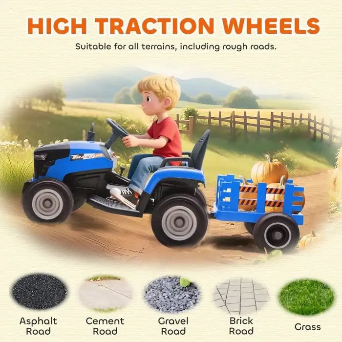 12V Kids 2-in-1 Ride-On Tractor with Detachable Trailer – Blue | Dual Control AIYAPLAY - Little and Giant Explorers AIYAPLAY