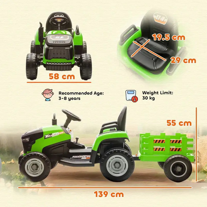 12V Kids 2-in-1 Ride-On Tractor with Detachable Trailer – Green | Dual Control AIYAPLAY - Little and Giant Explorers AIYAPLAY